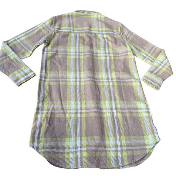 OUTERKNOWN Blanket Shirt Small Flannel Plaid Beige Yellow Tunic Dress NEW $168 - Picture 2 of 8
